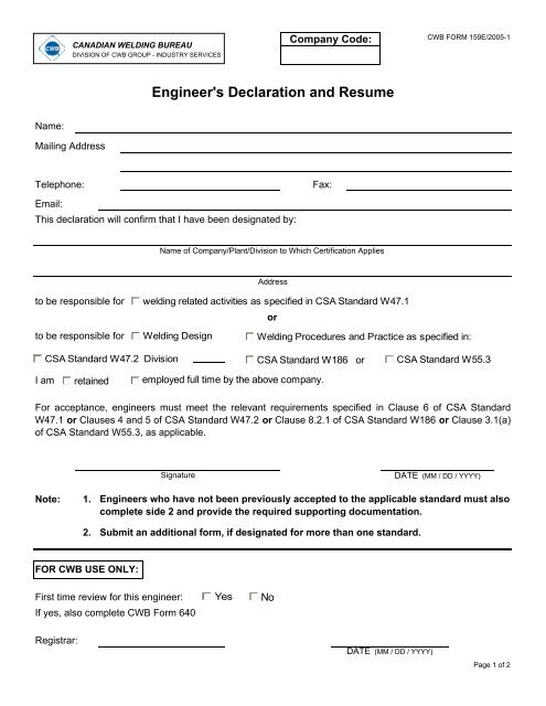 0159e-Engineers Declaration and Resume - CWB Group