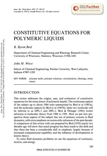 Constitutive Equations for Polymeric Liquids
