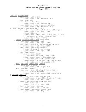 Organization of a Type 44 Panzer Grenadier Division, 1 ... - CGSC