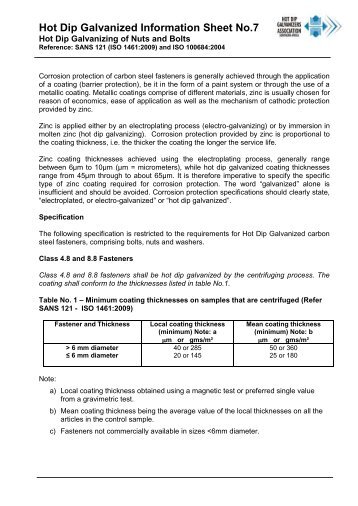 Hot Dip Galvanized Information Sheet No.7 - hdgasa