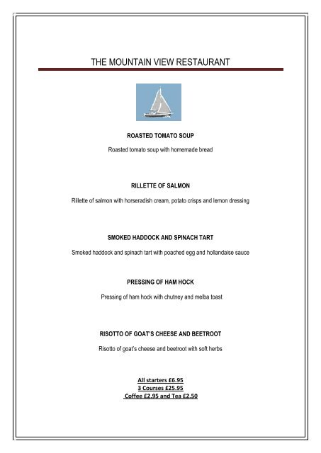 View Table d'hote Sample Menu - Waterhead Hotel