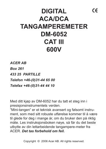 digital aca/dca tangamperemeter dm-6052 cat iii 600v - ACER AB