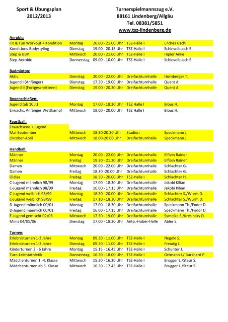 Trainings- und Übungsplan - TSZ Lindenberg