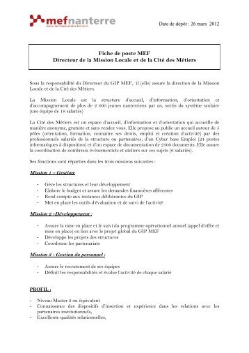 Fiche de poste MEF - ANDML