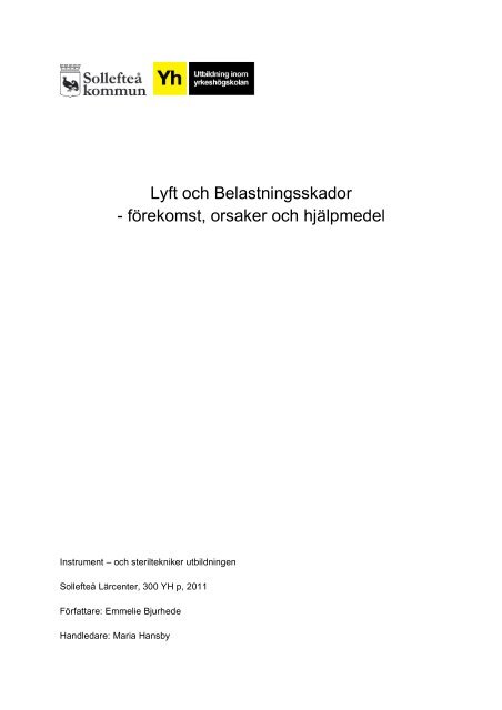 Lyft och Belastningsskador - fÃ¶rekomst, orsaker och hjÃ¤lpmedel