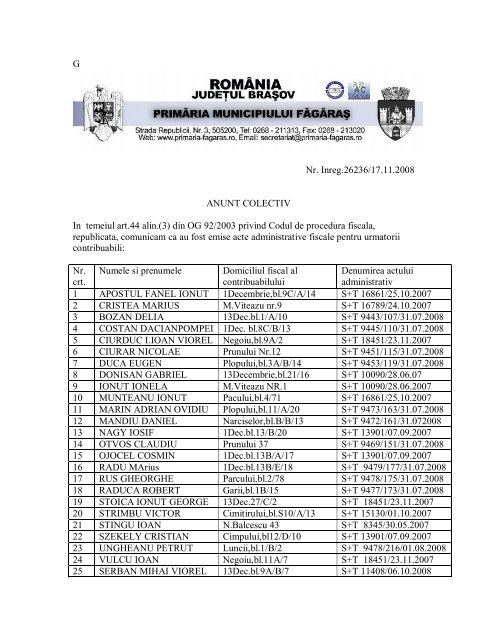 G Nr. Inreg.26236/17.11.2008 ANUNT COLECTIV In temeiul art.44 ...
