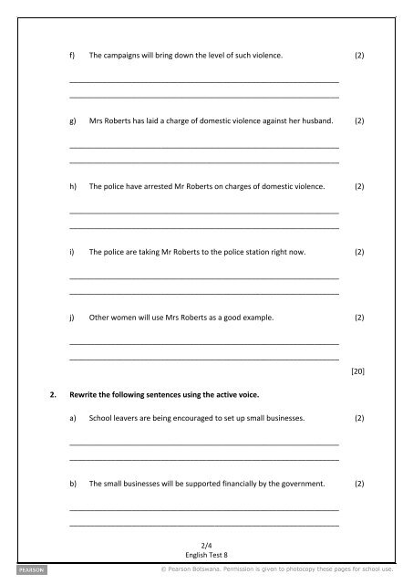 Form 3 English Test Test 8: Active and passive voice Total ... - Pearson