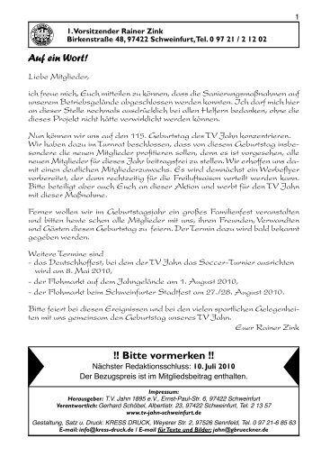 !! Bitte vormerken !! Auf ein Wort! - TV Jahn Schweinfurt