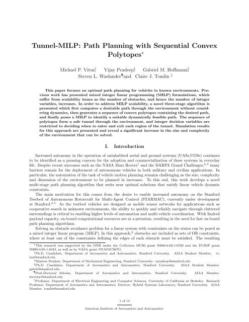 Tunnel-MILP: Path Planning with Sequential Convex ... - Michael Vitus