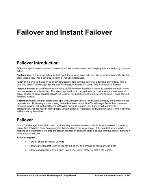 Failover & Instant Failover - ThinManager