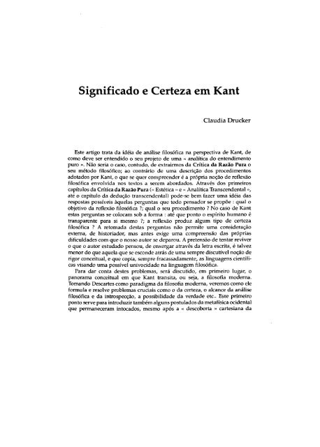 Significado e Certeza em Kant - O Que Nos Faz Pensar