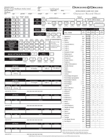 Character Record Sheet - Wizards of the Coast