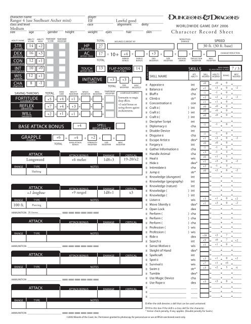 AC5 D&D Player Character Record Sheets (Basic) - Wizards of the Coast