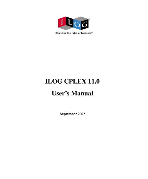 ILOG CPLEX 11.0 User's Manual