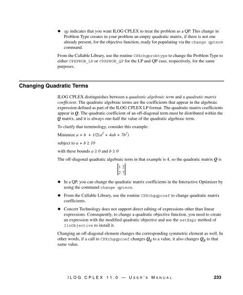 ILOG CPLEX 11.0 User's Manual