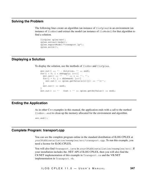 ILOG CPLEX 11.0 User's Manual