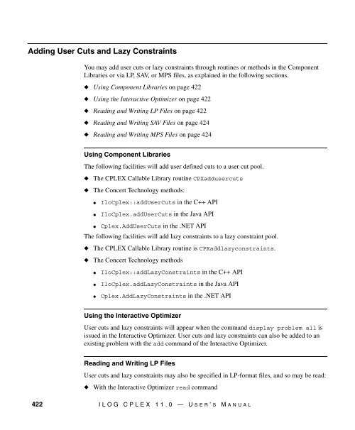 ILOG CPLEX 11.0 User's Manual