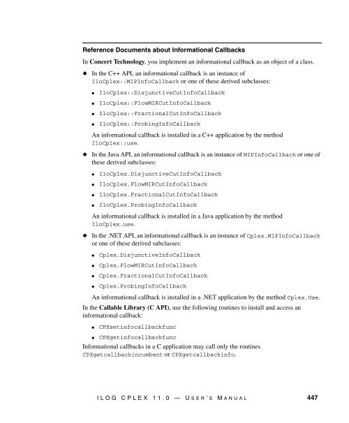 ILOG CPLEX 11.0 User's Manual