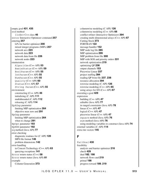 ILOG CPLEX 11.0 User's Manual