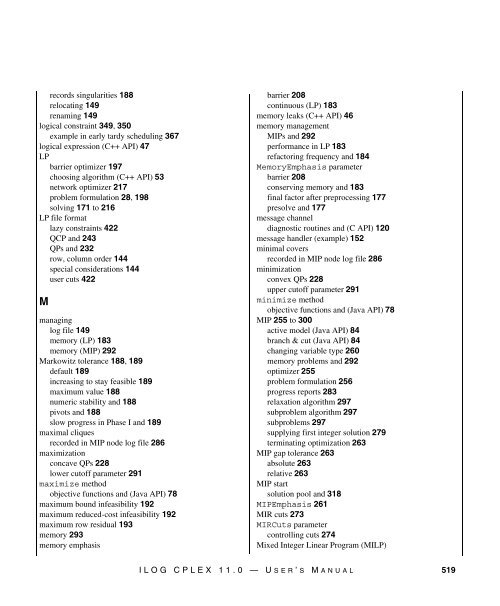 ILOG CPLEX 11.0 User's Manual