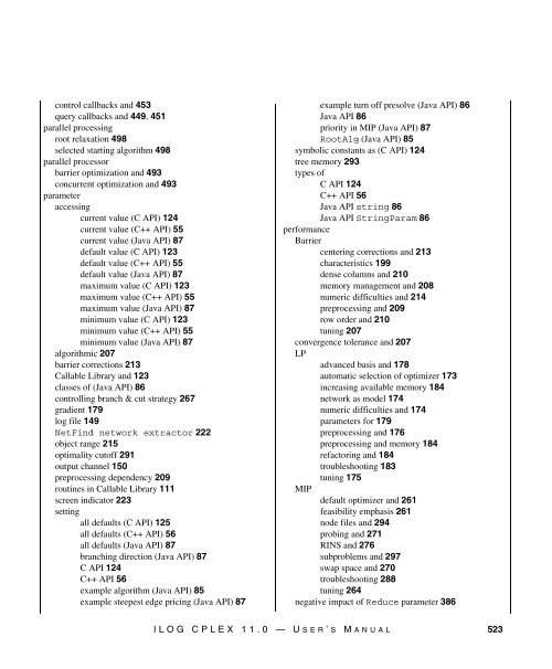 ILOG CPLEX 11.0 User's Manual