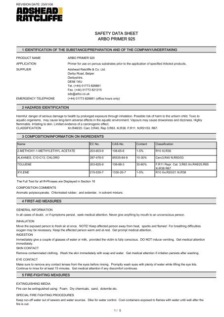 Arbo Primer 925 MSDS