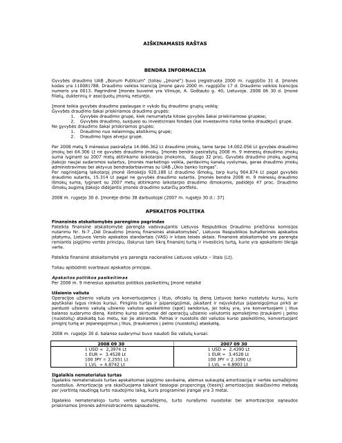 AIŠKINAMASIS RAŠTAS BENDRA INFORMACIJA ... - I-Manager