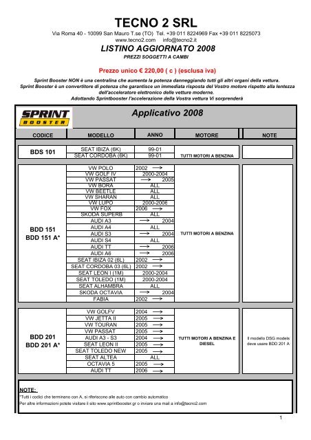 tecno 2 srl - SprintBooster