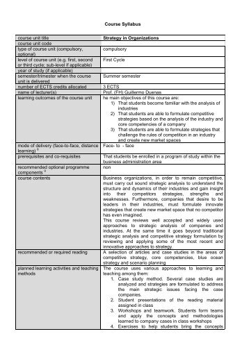 Course Syllabus course unit title Strategy in ... - FH Kufstein Tirol