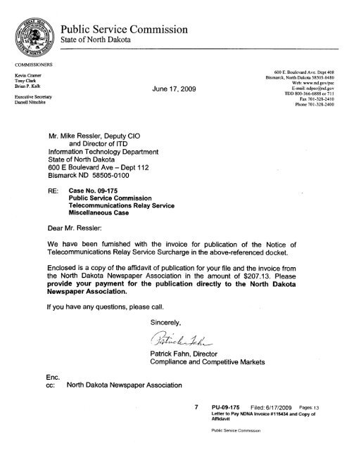 Letter To Pay Ndna Invoice 115434 And Copy North Dakota