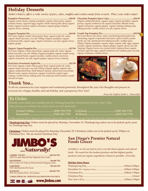 JIMBO'S HOLIDAY MENU - Dine Here US