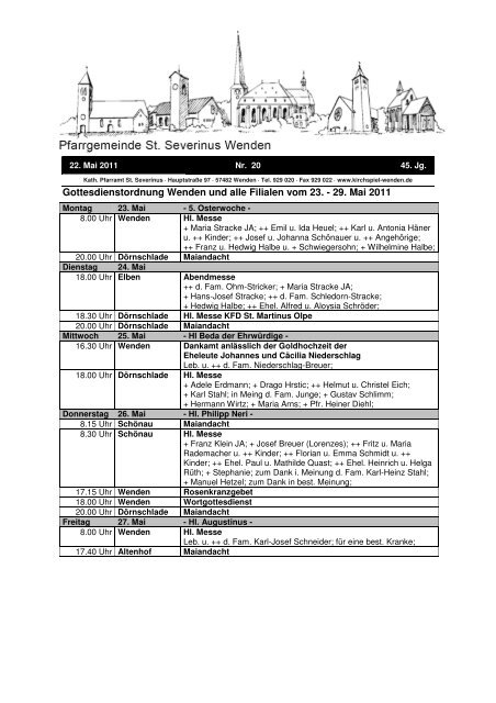 Gottesdienstordnung Wenden Nr. 20 - Pastoralverbund Wendener ...