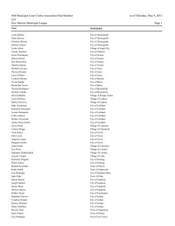 NM Municipal Court Clerks Association Paid Member List as of ...