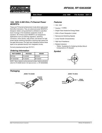 IRF9530, RF1S9530SM 12A, 100V, 0.300 Ohm, P-Channel Power ...