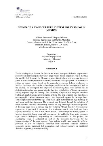 DESIGN OF A CAGE CULTURE SYSTEM FOR FARMING IN MEXICO