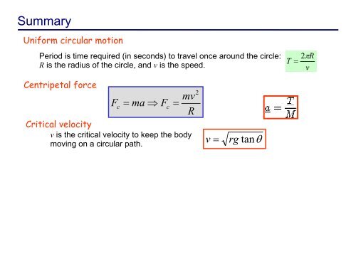 Recall from last lecture: Simple Harmonic Motion