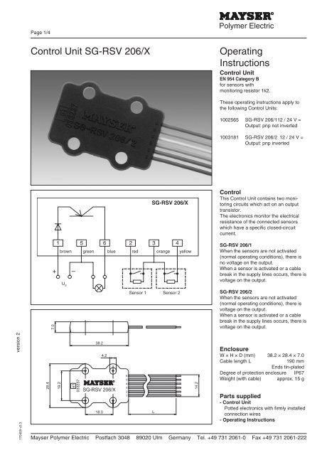 Operating Instructions Control Unit SG-RSV 206/X - Mayser ...