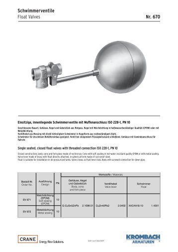 Schwimmerventile Typ 670 - Krombach