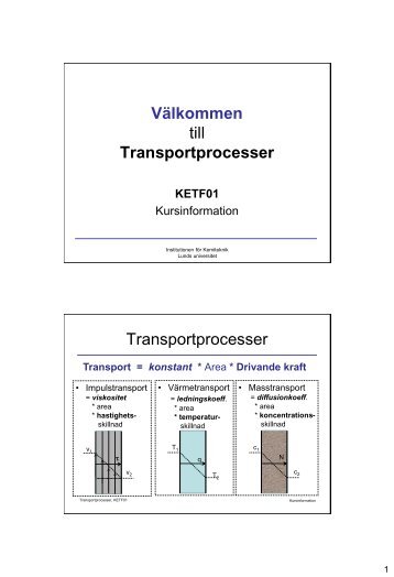 Transportprocesser KETF01 - Kemiteknik
