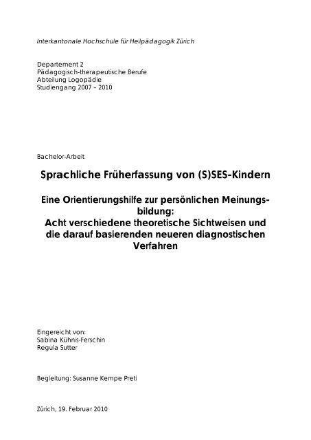 (S)SES-Kindern Eine Orientierungshilfe zur persönlichen ... - BSCW