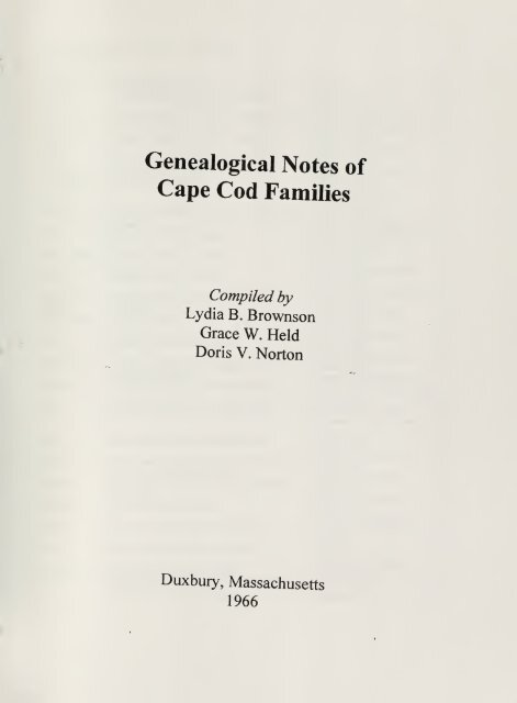 Genealogical Notes of Cape Cod Families, Vol 4 - RootsWeb