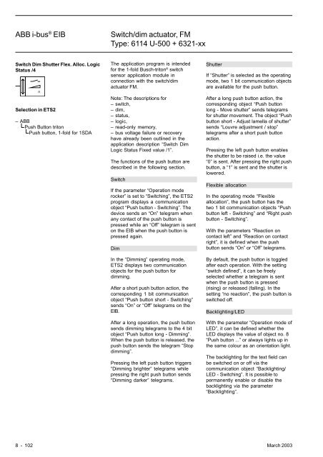 ABB i-busÂ® EIB Switch/dim actuator, FM Type: 6114 U-500