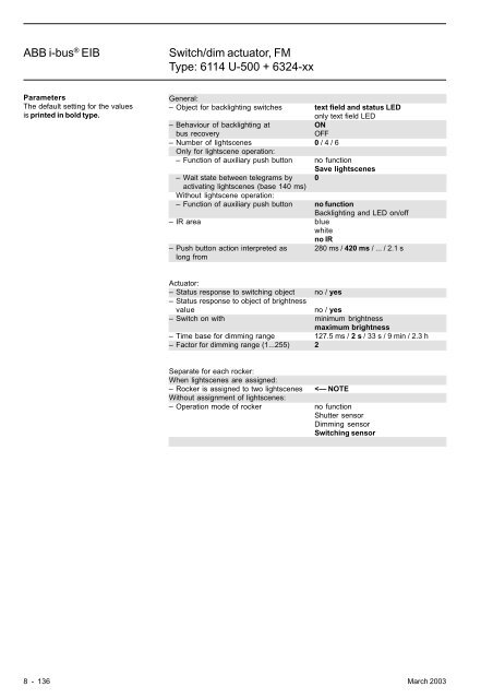 ABB i-busÂ® EIB Switch/dim actuator, FM Type: 6114 U-500