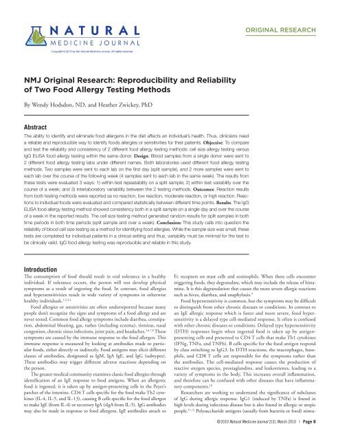 NMJ Original Research: Reproducibility and Reliability of Two Food ...