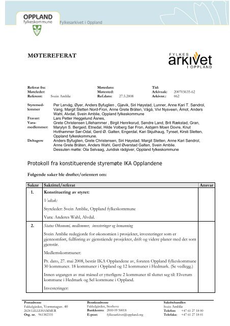 MØTEREFERAT - Fylkesarkivet