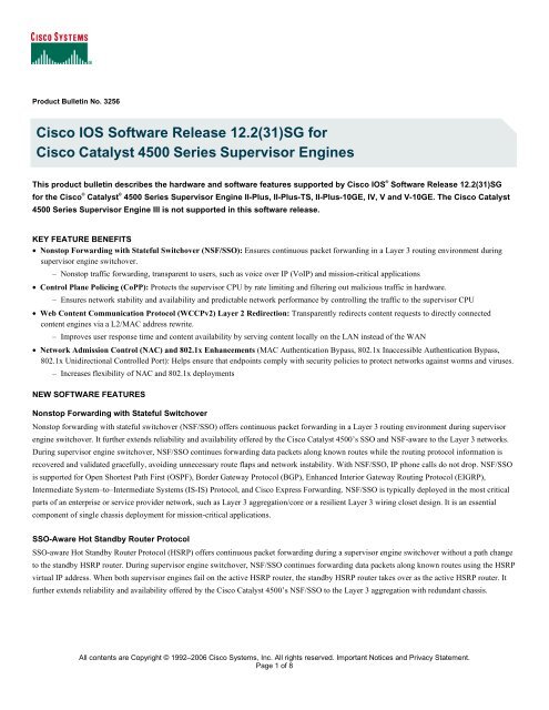 Cisco IOS Software Release 12.2(31)SG for Cisco Catalyst 4500 ...