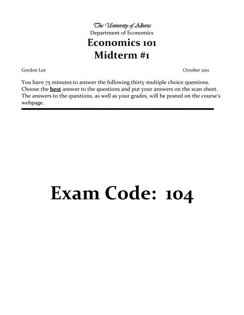 Exam Code: 104 - University of Alberta