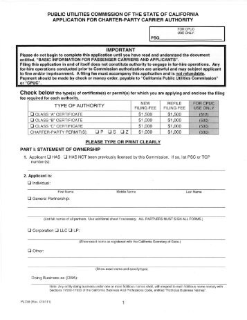 PL 739: Application for Charter-party Carrier Authority