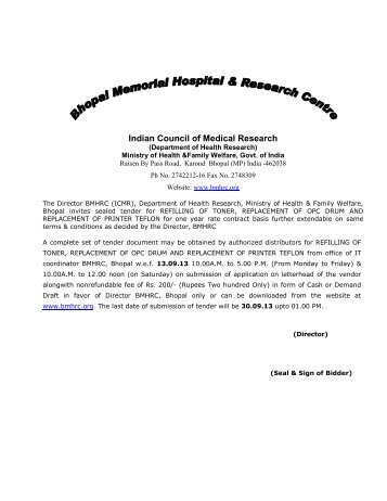 Re Tender - Bhopal Memorial Hospital & Research Centre
