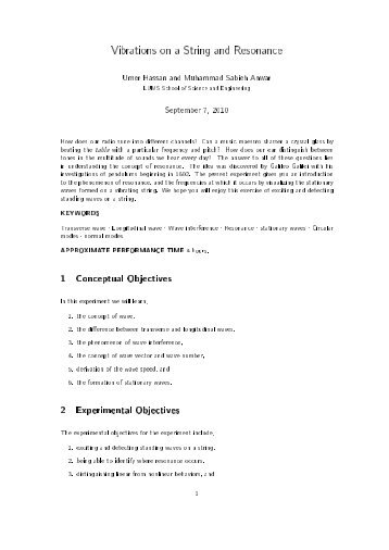 Vibrations on a String and Resonance (1.9) - Experimental Physics